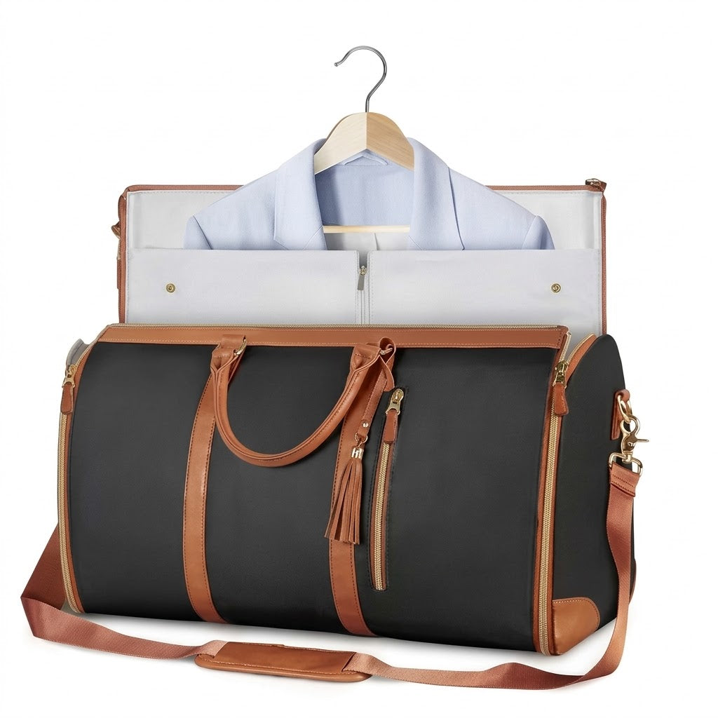 Faltbarer Kleidersack mit Schultergurt – 2-in-1 Reisetasche aus PU, 52 × 25 × 32 cm -    Zorenza