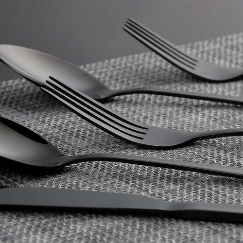 Besteck-Set Schwarz 24-teilig – Mattes Edelstahl, spülmaschinenfest -    Zorenza