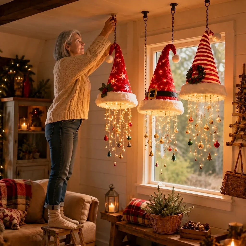 Weihnachtsmütze Lichterkette hängend – Beleuchtet mit Anhängern -    Zorenza