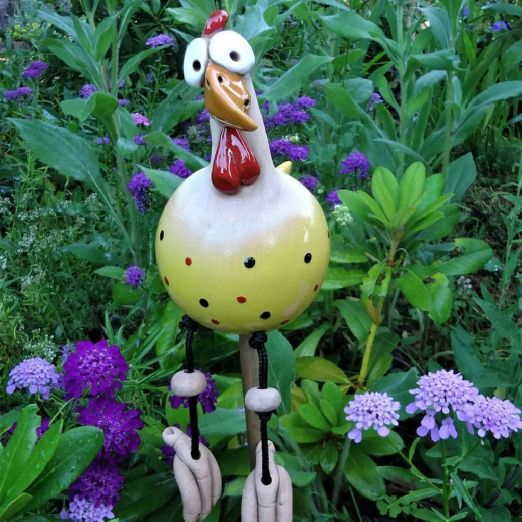 Huhn-Gartenfigur mit Polka Dots – Wetterfeste Gartendeko -    Zorenza
