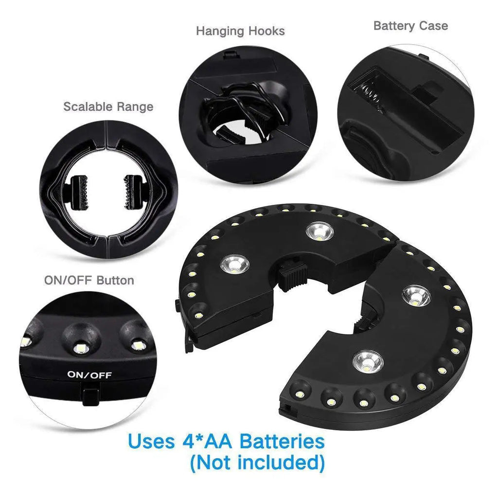 Schirmleuchte LED Batterie – Klemmbar für Sonnenschirm und Stange -    Zorenza