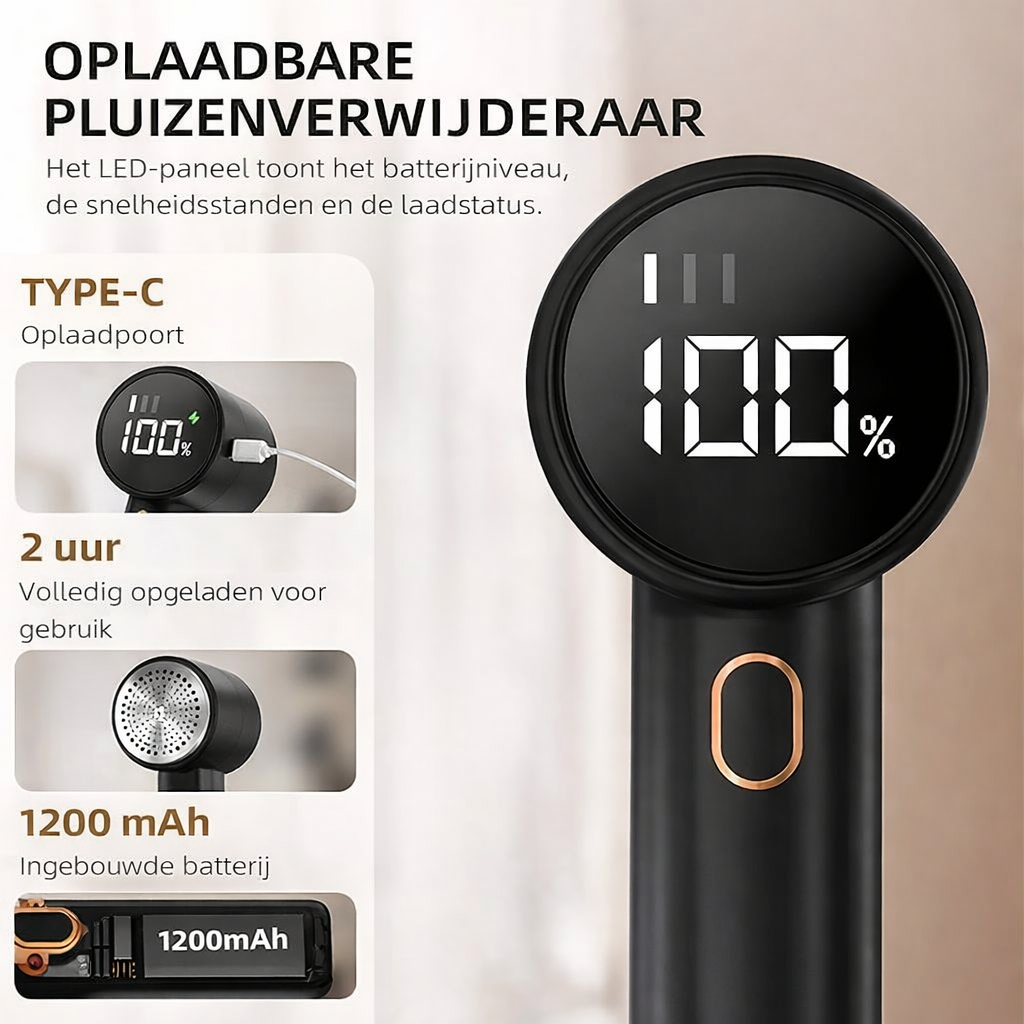 Fusselentferner elektrisch mit LED-Display und USB-C -    Zorenza