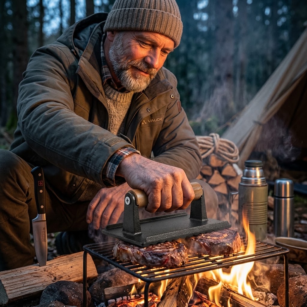 Grillpresse Gusseisen mit Holzgriff -    Zorenza