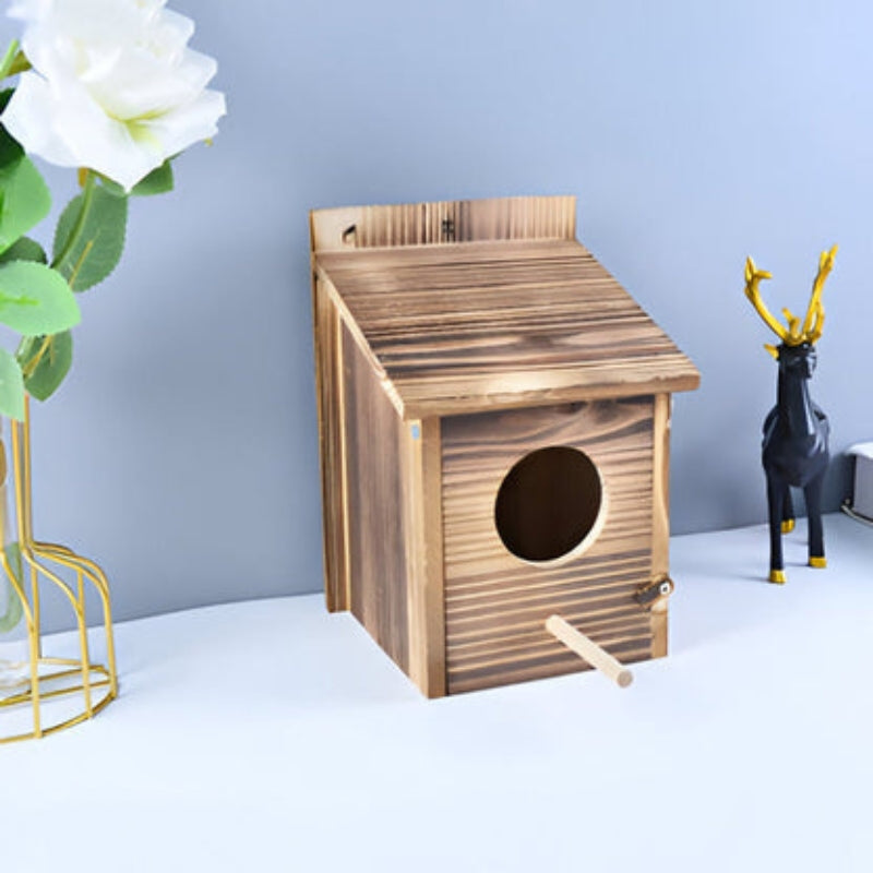Vogelhaus Holz naturbelassen mit Sitzstange und Aufhängung -    Zorenza
