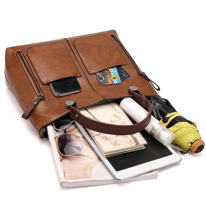 Lederhandtasche mit Fronttaschen — Elegant & Vielseitig Tragbar -    Zorenza