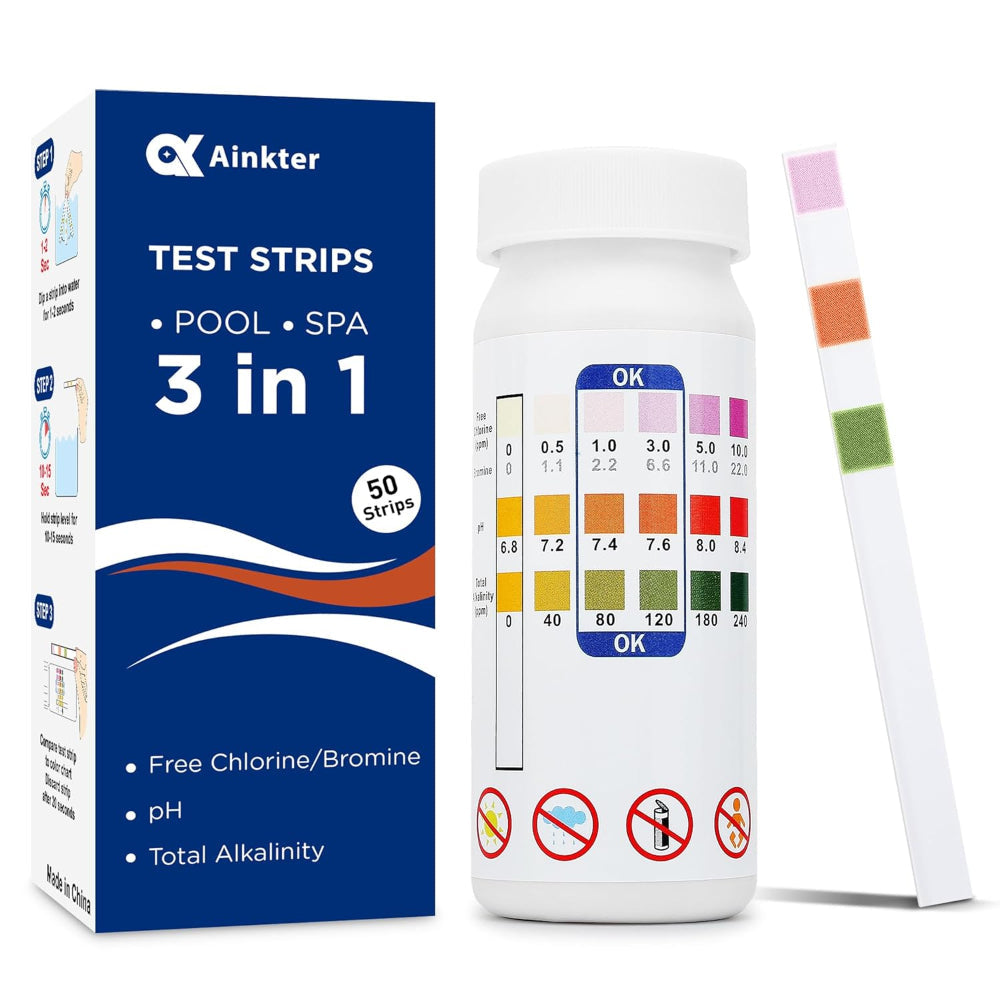 Pool-Teststreifen 3-in-1 für Chlor, pH-Wert und Alkalinität -    Zorenza