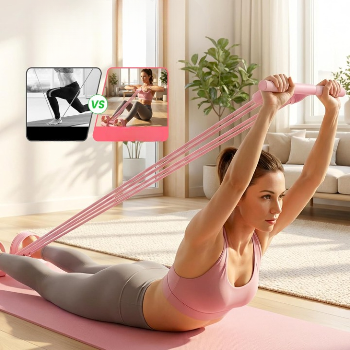 Fitnessband mit Fußstützen — Ganzkörper-Training für Zuhause, Lila & Rosa -    Zorenza