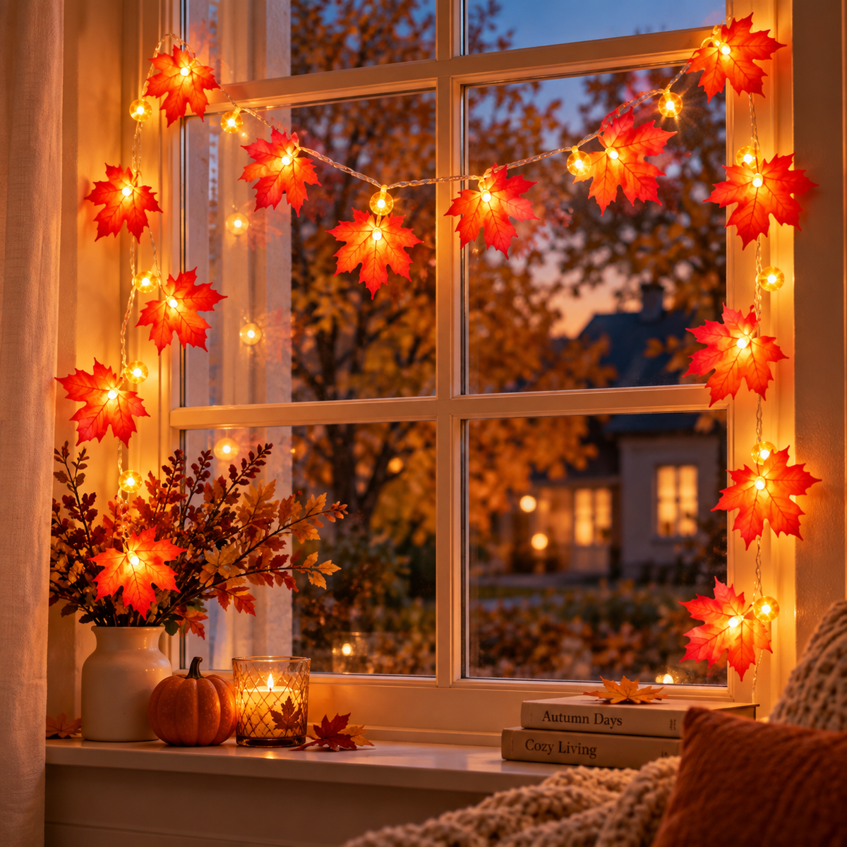 Herbstblätter-Lichterkette LED mit Ahornblättern -    Zorenza