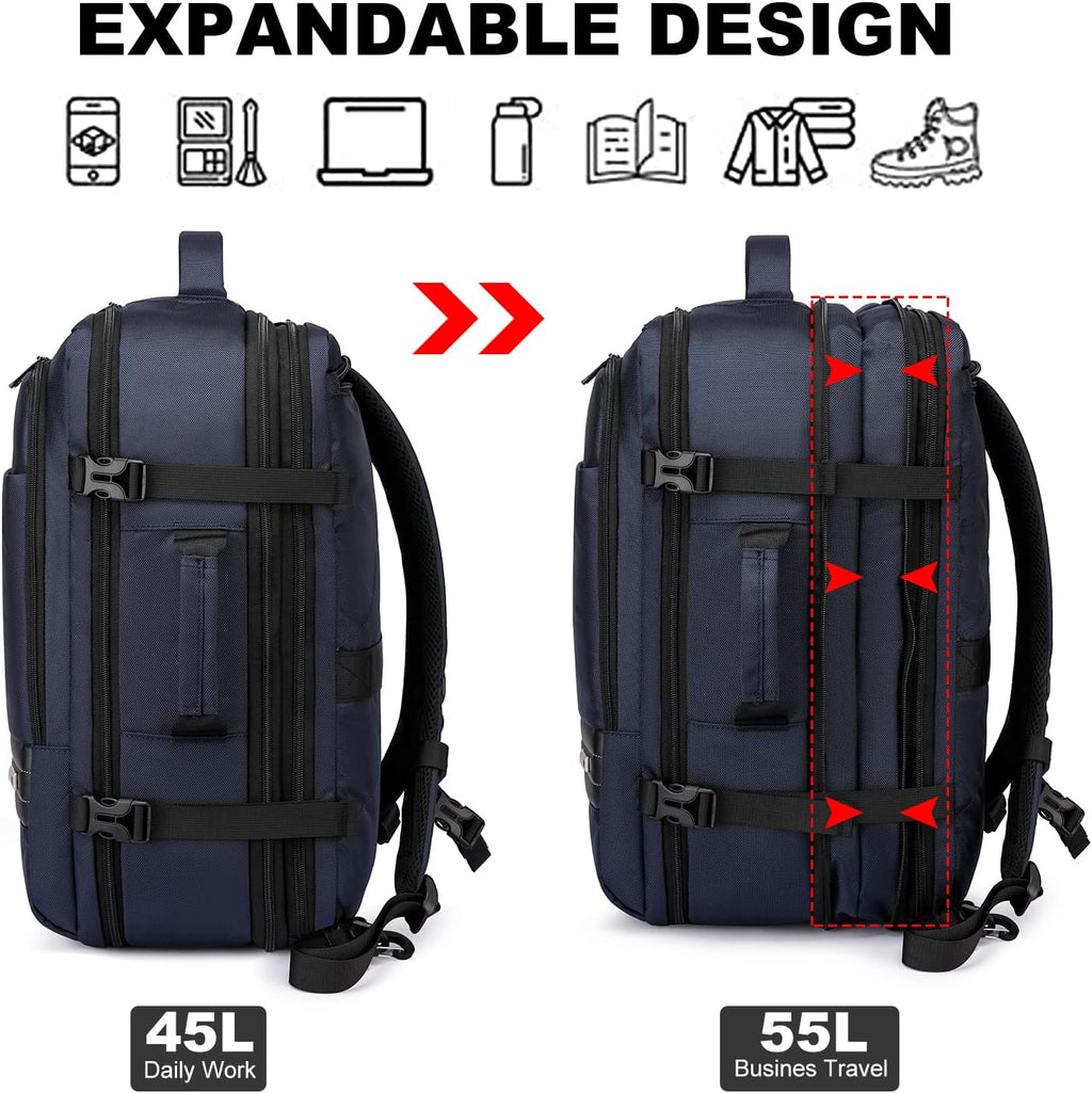 Erweiterbarer Reiserucksack 45-55L mit Laptopfach – Wasserdicht -    Zorenza
