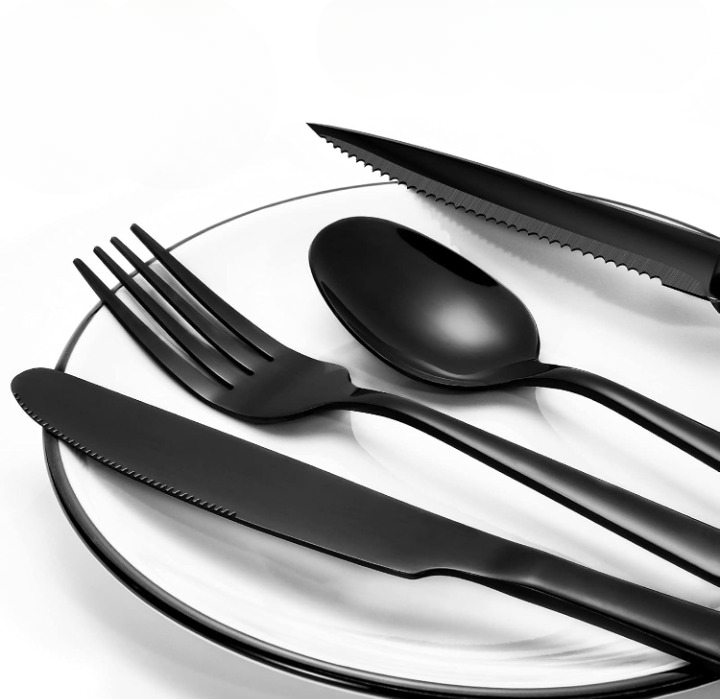 Besteck-Set Schwarz 24-teilig – Mattes Edelstahl, spülmaschinenfest -    Zorenza