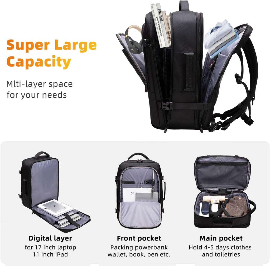 Erweiterbarer Reiserucksack 45-55L mit Laptopfach – Wasserdicht -    Zorenza