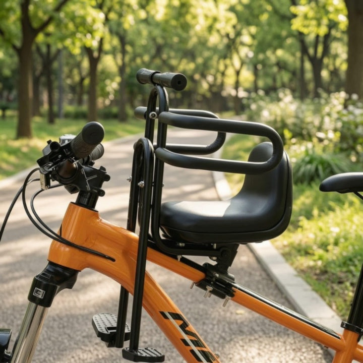 Fahrrad-Kindersitz vorne mit Klappfußrasten und Haltestange -    Zorenza