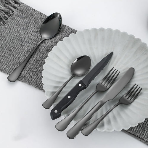 Besteck-Set Schwarz 24-teilig – Mattes Edelstahl, spülmaschinenfest -    Zorenza