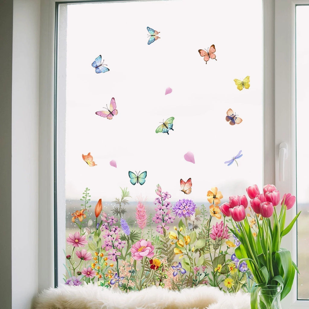 Fensteraufkleber mit Blumen- und Schmetterlingmotiven Zorenza