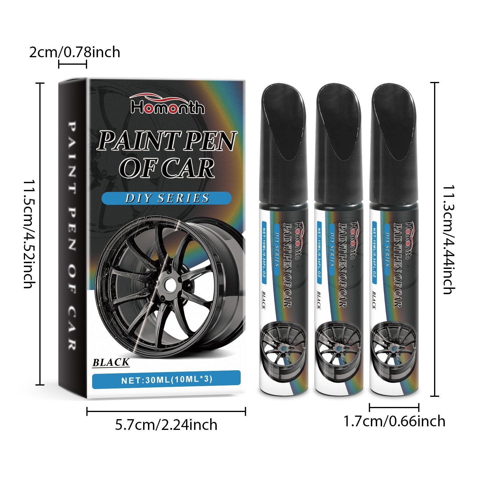 Felgen Reparaturstift Schwarzml für Kratzer und Schäden -    Zorenza