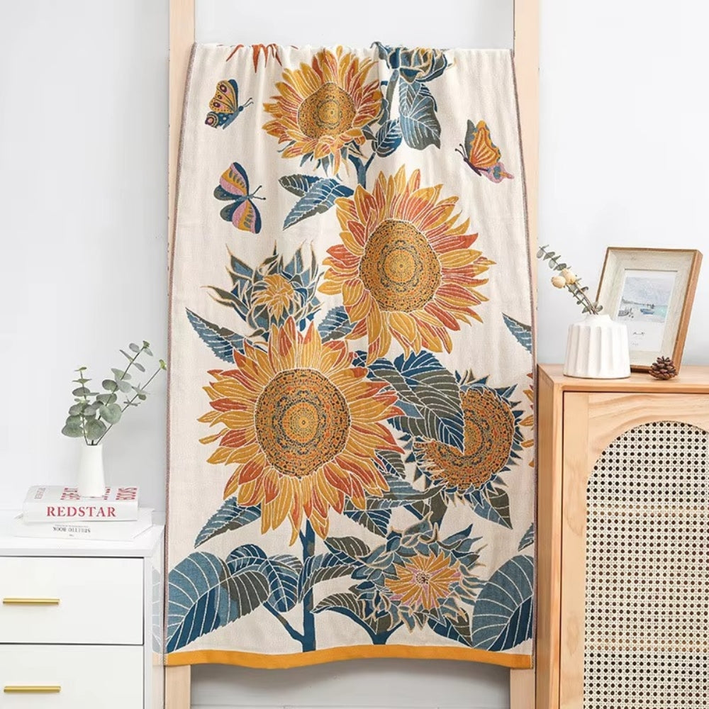 Baumwoll-Badetuch mit Sonnenblumen-Muster – Weich und saugfähig -    Zorenza