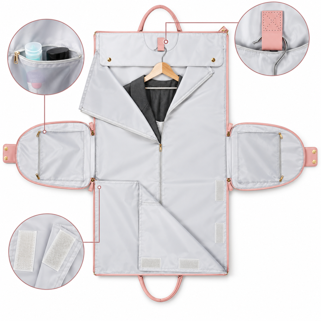 Faltbarer Kleidersack mit Schultergurt – 2-in-1 Reisetasche aus PU, 52 × 25 × 32 cm -    Zorenza