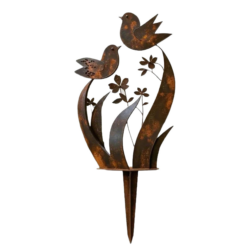 Gartenstecker Eisen mit Vogel- und Blumenmotiv -    Zorenza