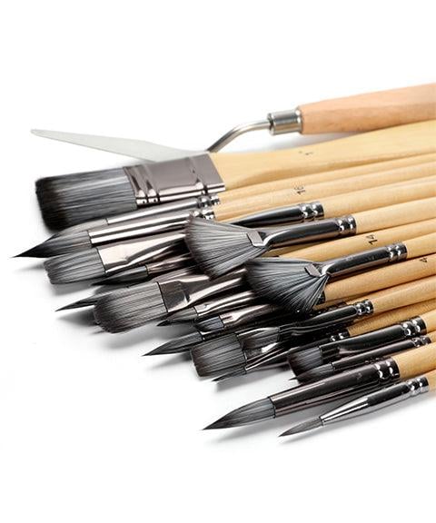 Pinselset 24-teilig mit Rollmappe – 7 Pinselformen und Malmesser -    Zorenza