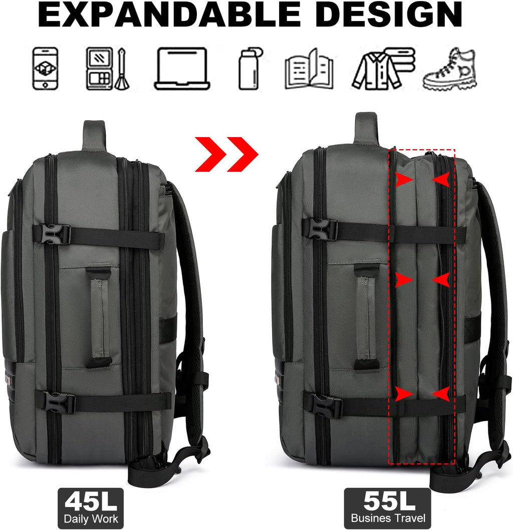 Erweiterbarer Reiserucksack 45-55L mit Laptopfach – Wasserdicht -    Zorenza