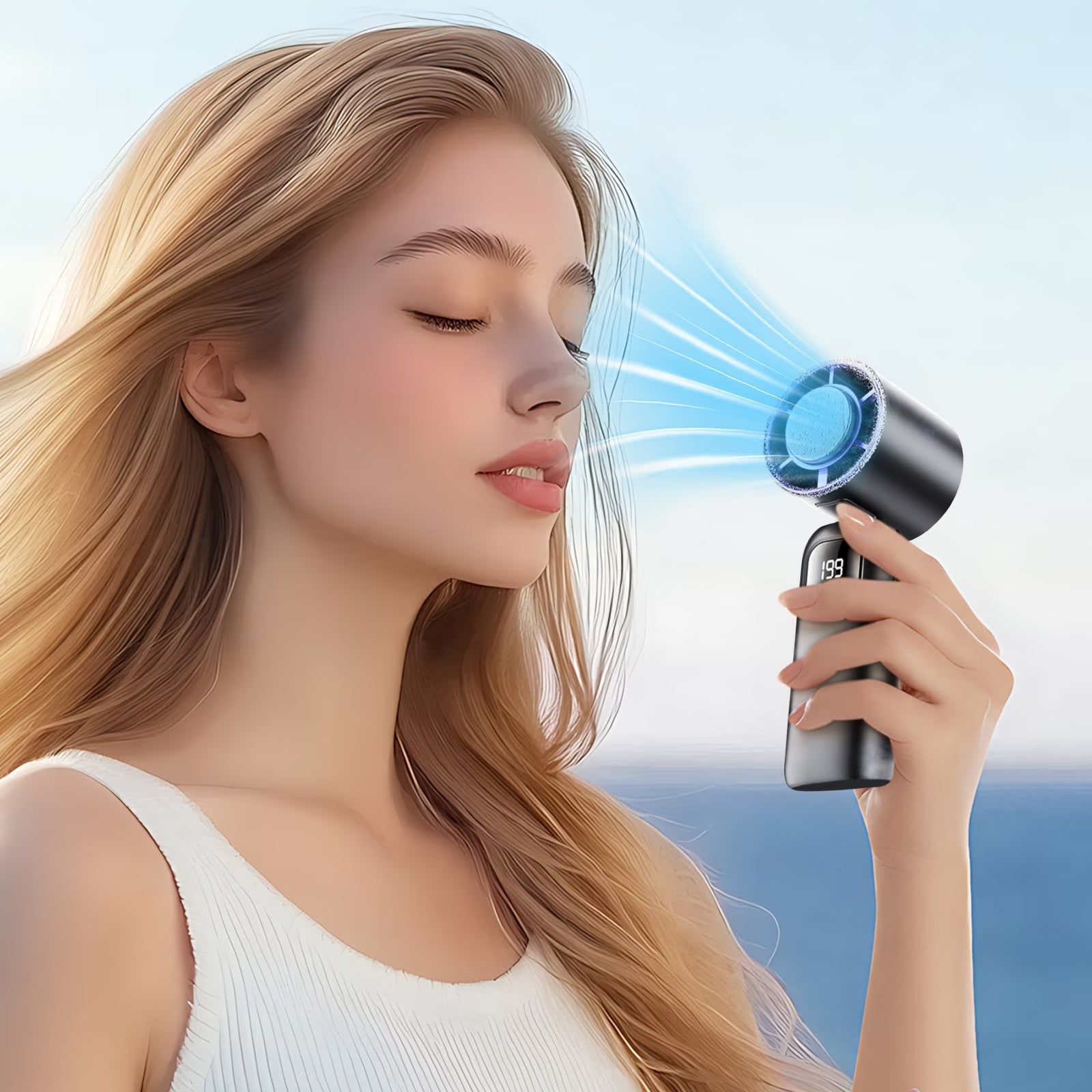 Turbo-Handventilator mit Eis-Kühlfunktion und LED-Display -    Zorenza