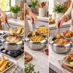 Frittiertopf Edelstahl mit Thermometer und Ölablauf -    Zorenza