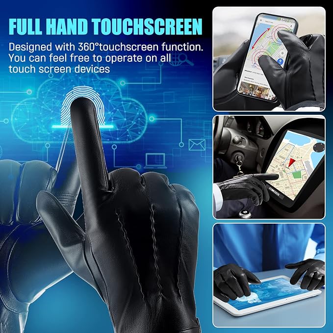 Leder-Touchscreen-Handschuhe mit Kaschmir-Fütterung -    Zorenza