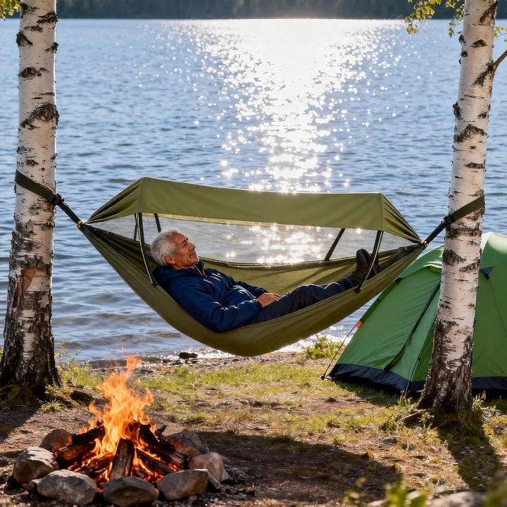 Outdoor-Hängematte mit Moskitonetz und Sonnenschutz -    Zorenza