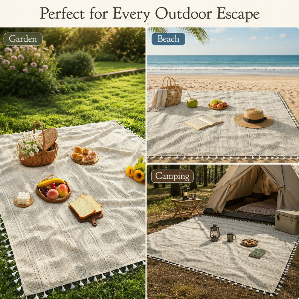 Picknickdecke mit Boho-Muster und Fransen – Polyester -    Zorenza