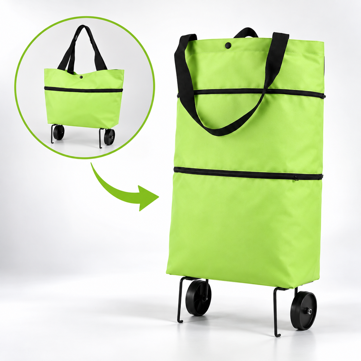 Falttasche mit Rollen – Einkaufstrolley und Schultertasche -    Zorenza
