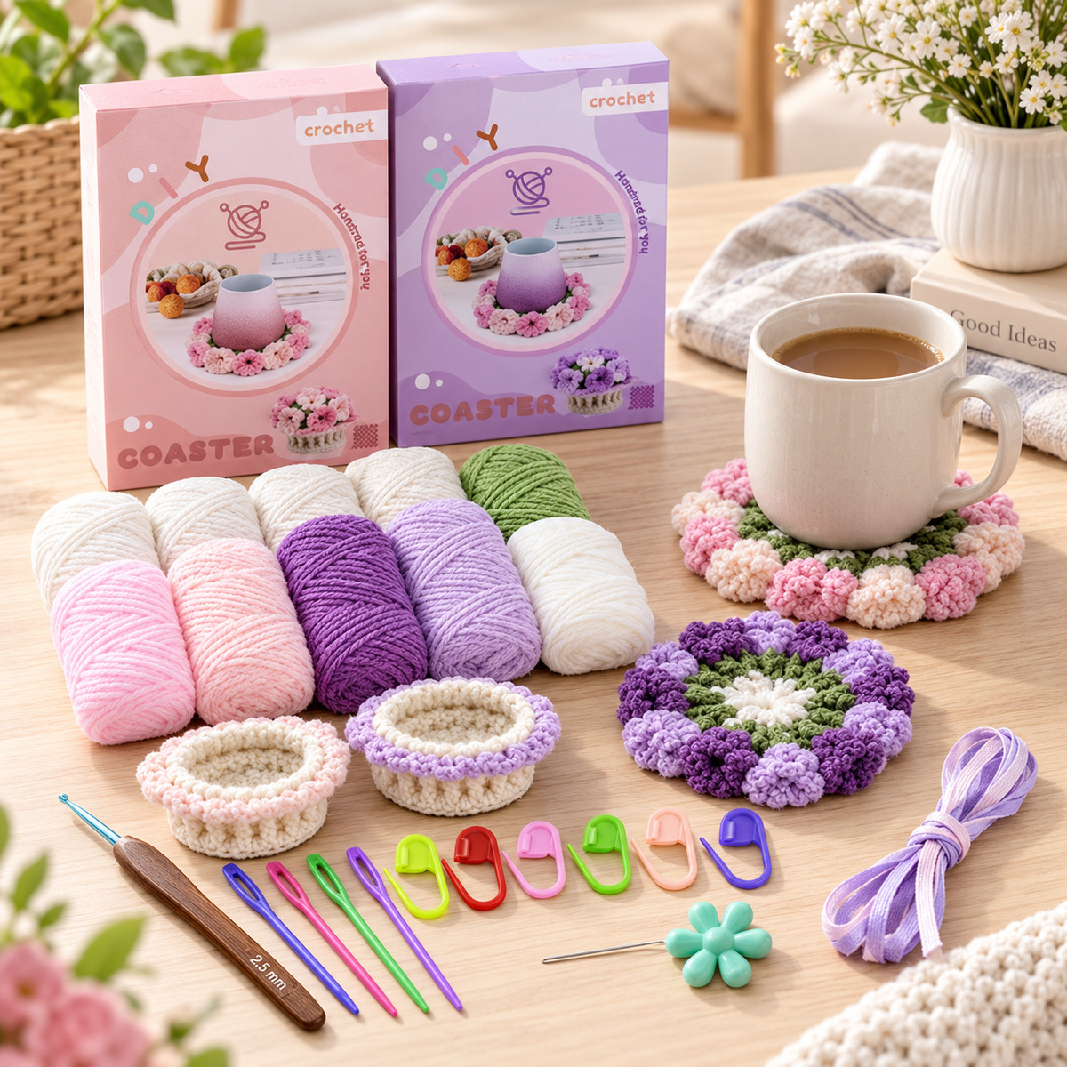 Häkel-Set Blumen-Untersetzer mit Anleitung -    Zorenza