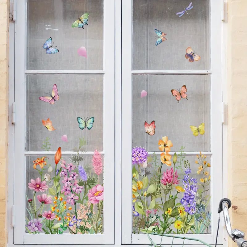 Fensteraufkleber mit Blumen- und Schmetterlingmotiven Zorenza