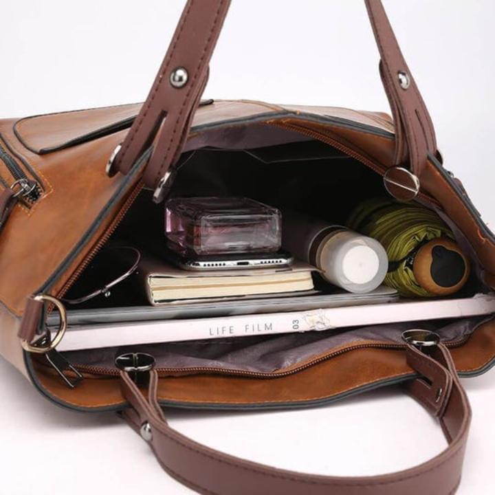 Lederhandtasche mit Fronttaschen — Elegant & Vielseitig Tragbar -    Zorenza