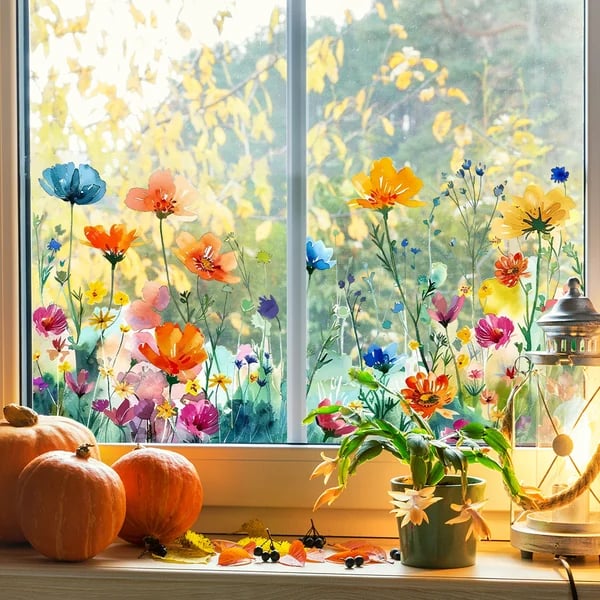 Fensteraufkleber mit Blumen- und Schmetterlingmotiven Zorenza