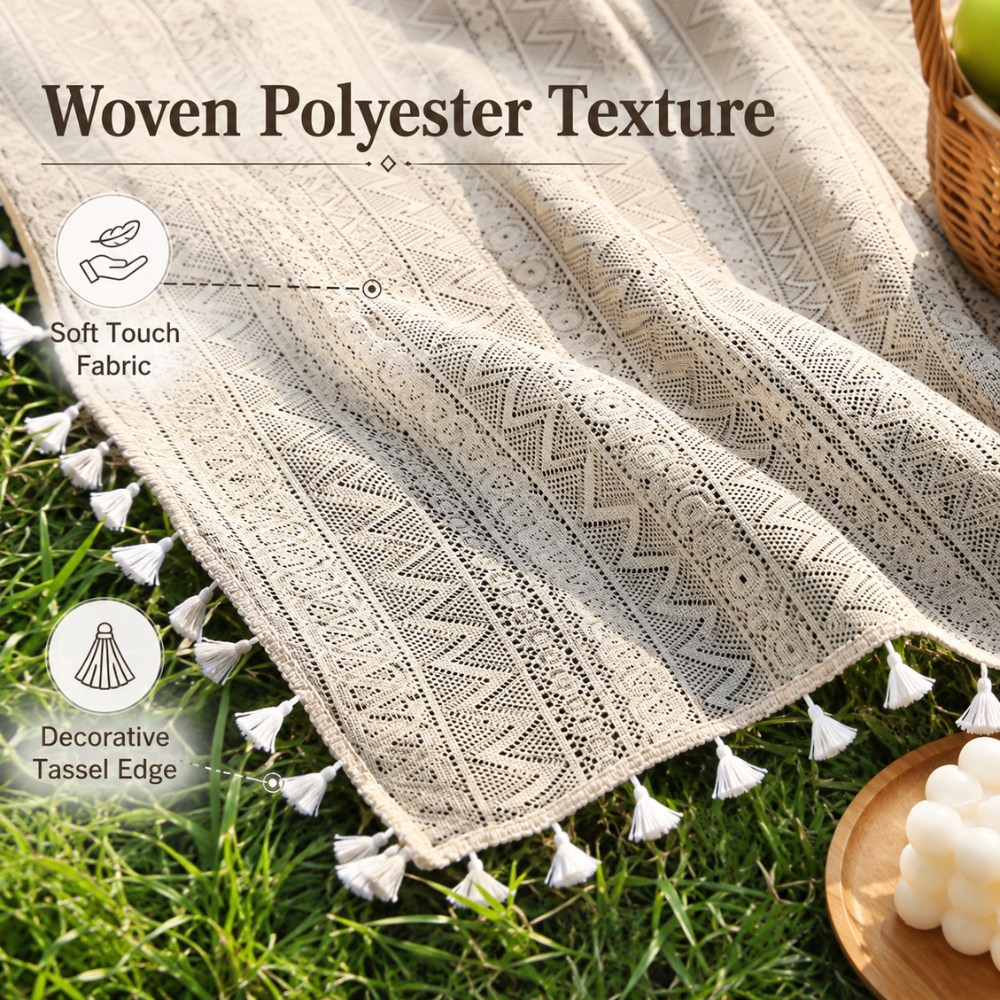 Picknickdecke mit Boho-Muster und Fransen – Polyester -    Zorenza
