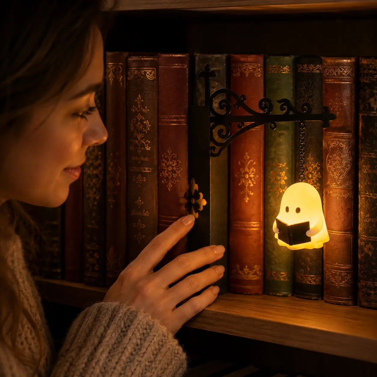 Bücherregal-Laterne mit Geist-Figur und Metallhalter -    Zorenza