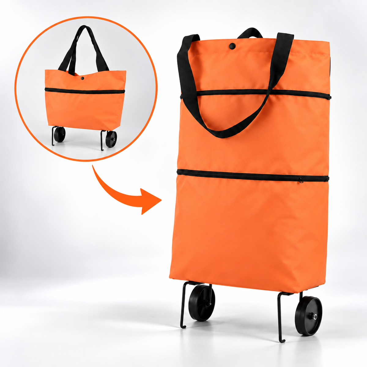 Falttasche mit Rollen – Einkaufstrolley und Schultertasche -    Zorenza