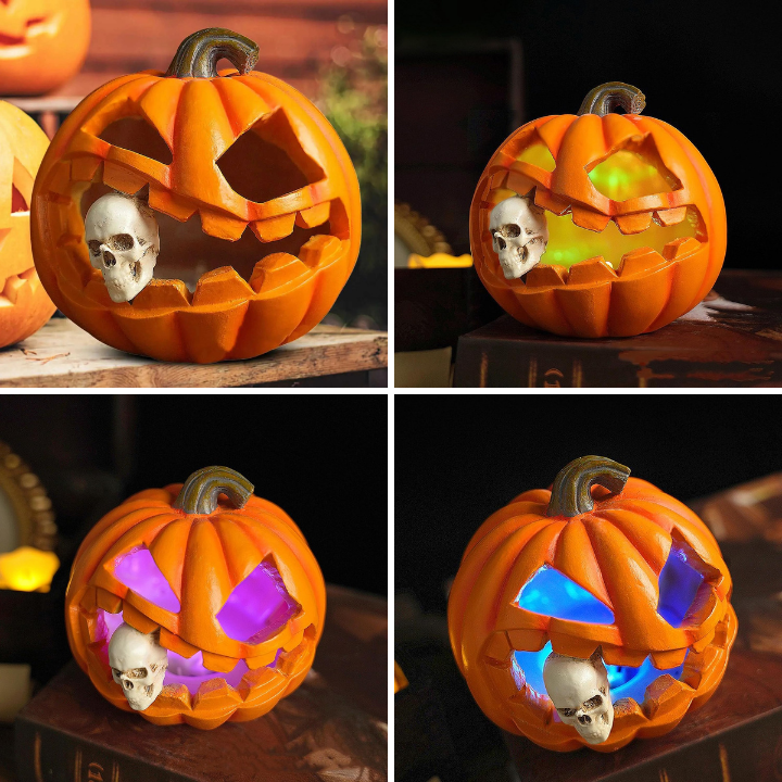 Halloween Kürbis Deko mit Totenschädel aus Harz -    Zorenza
