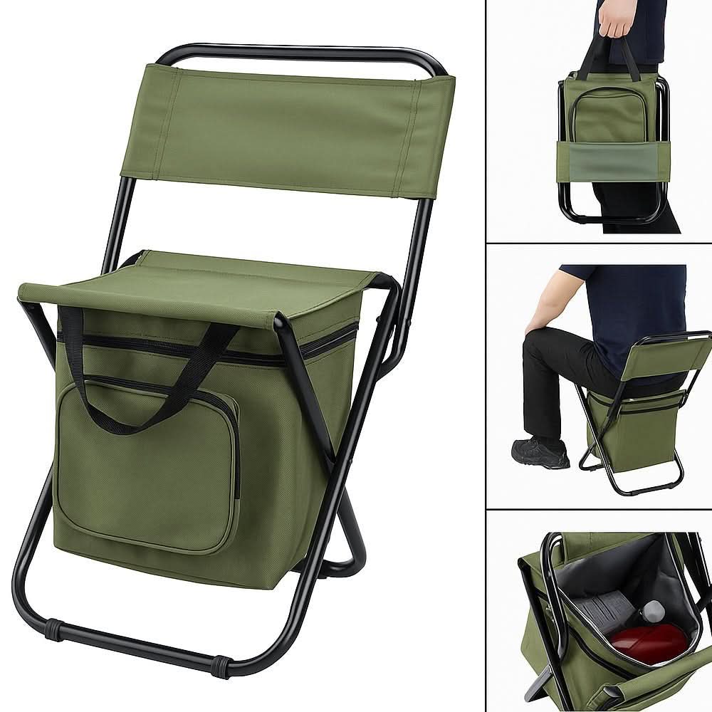 Klappstuhl mit Kühltasche – Outdoor-Stuhl für Camping und Angeln -    Zorenza