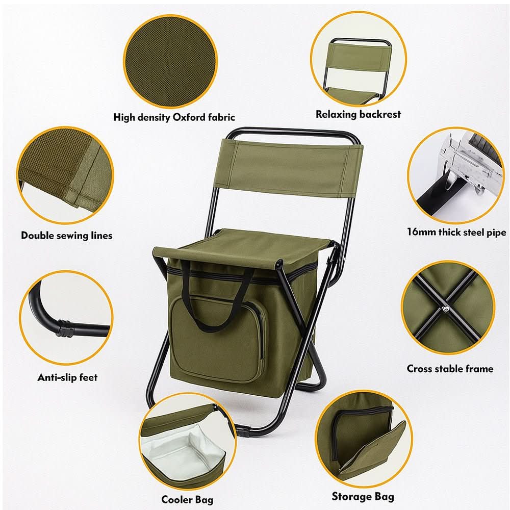 Klappstuhl mit Kühltasche – Outdoor-Stuhl für Camping und Angeln -    Zorenza