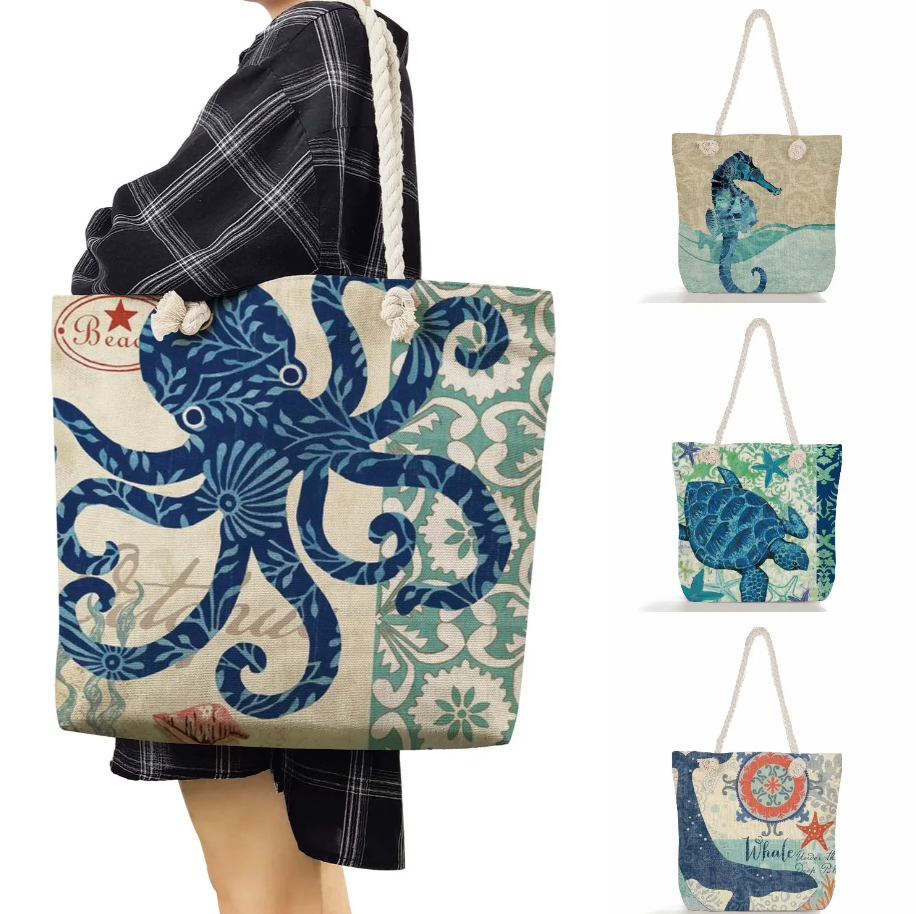 Strandtasche Leinen mit Meeresmotiv -    Zorenza