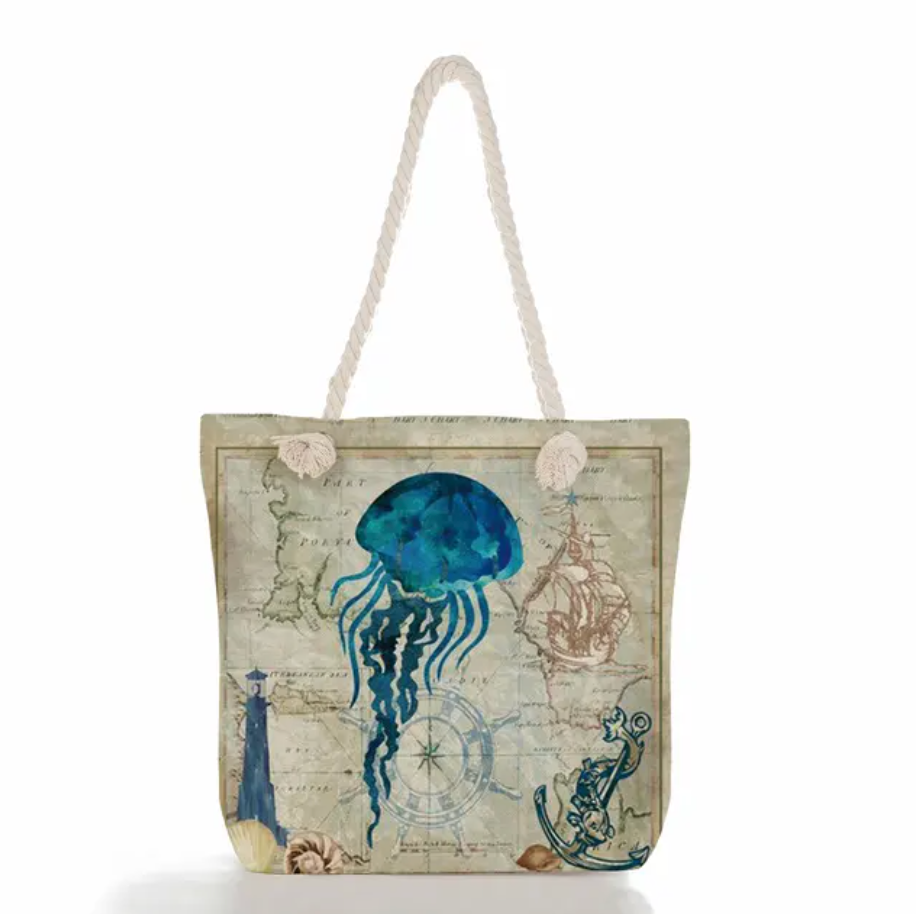 Strandtasche Leinen mit Meeresmotiv -    Zorenza