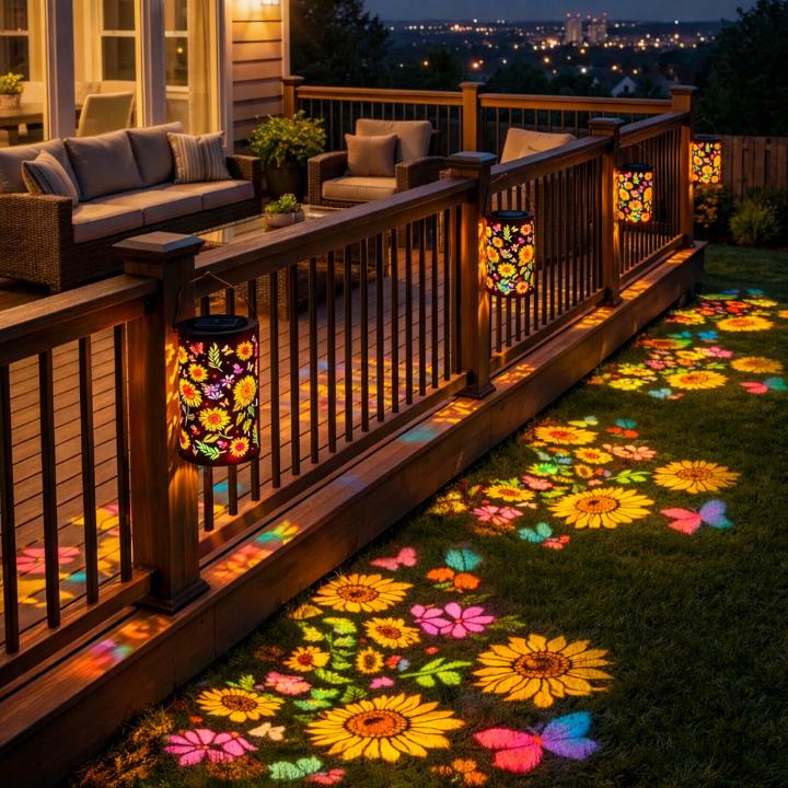Solar-Gartenlaterne mit Blütenmuster - Warmes & buntes Licht -    Zorenza