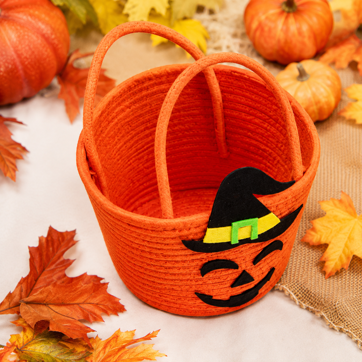 Halloween-Korb Zauberhut-Motiv – Geräumig mit robusten Griffen -    Zorenza