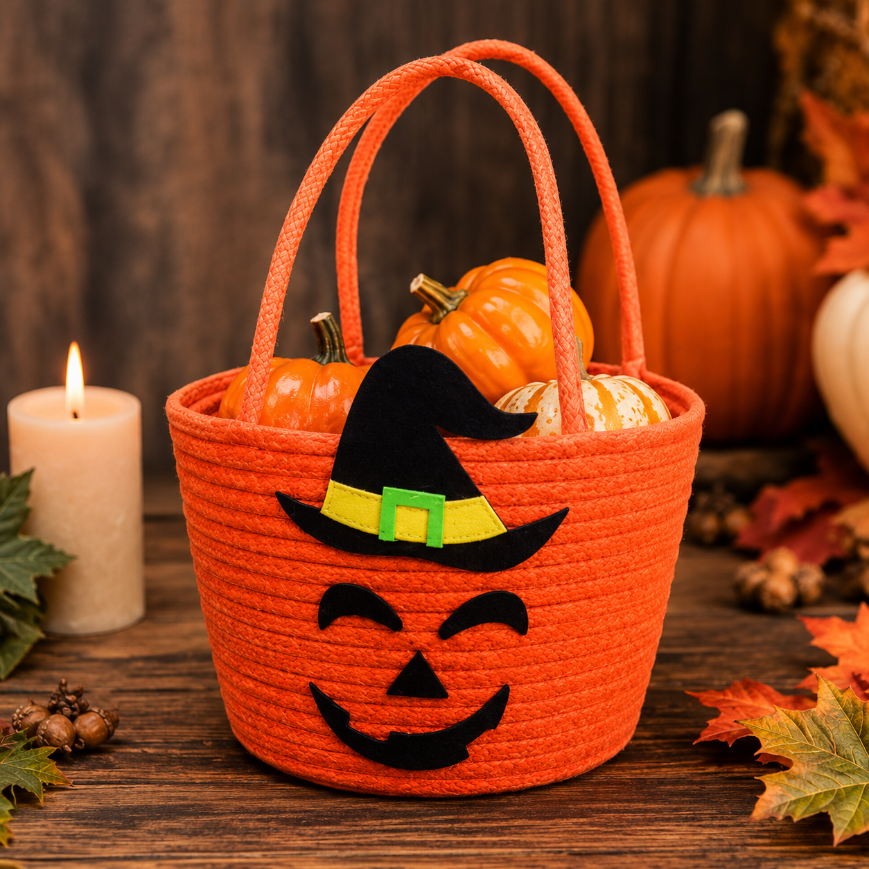 Halloween-Korb Zauberhut-Motiv – Geräumig mit robusten Griffen -    Zorenza