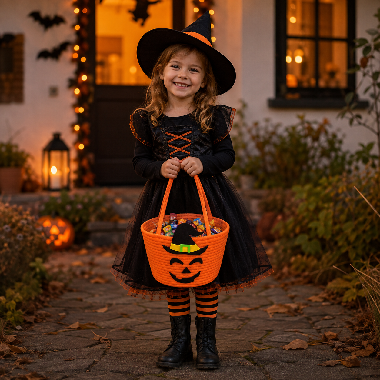 Halloween-Korb Zauberhut-Motiv – Geräumig mit robusten Griffen -    Zorenza