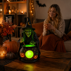 Hexen-Kessel Tischlampe Harz mit Neon-Grüner LED -    Zorenza