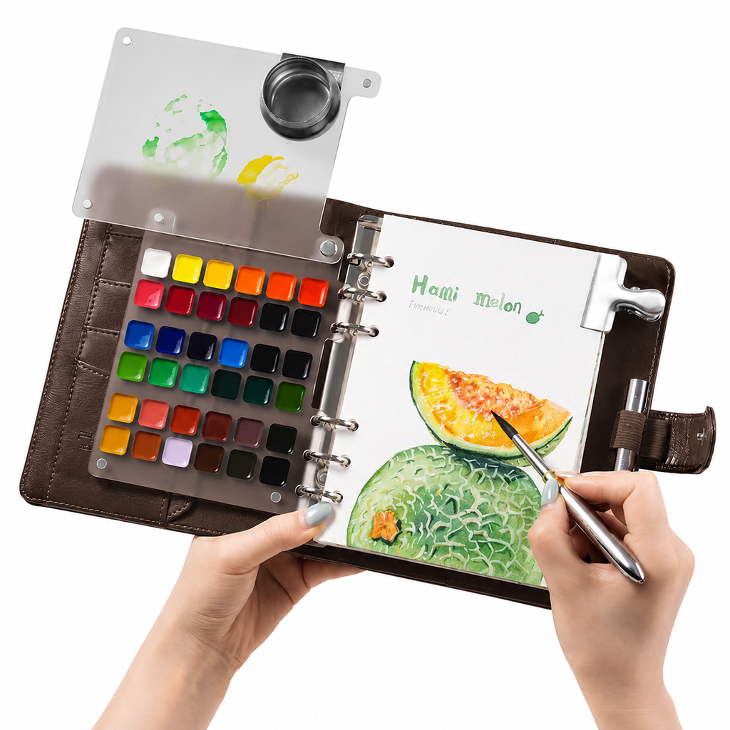 Aquarell-Reiseskizzenbuch mit Pinsel und Farbschale -    Zorenza