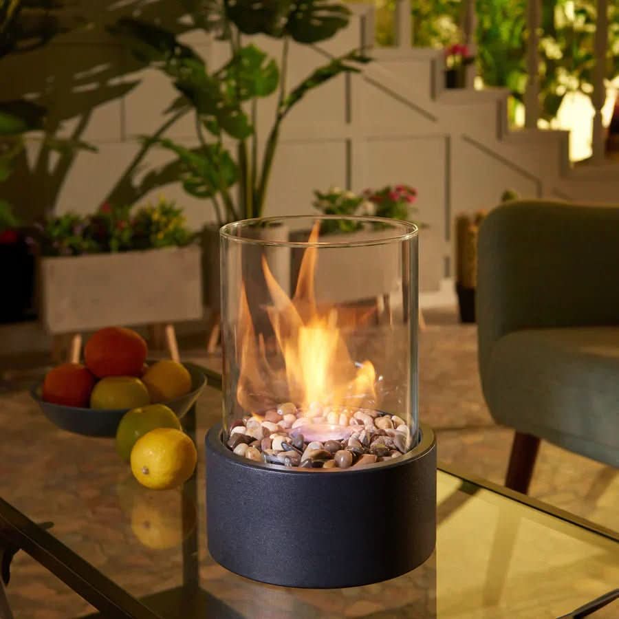 Tischkamin Bioethanol Schwarz mit Glaszylinder -    Zorenza