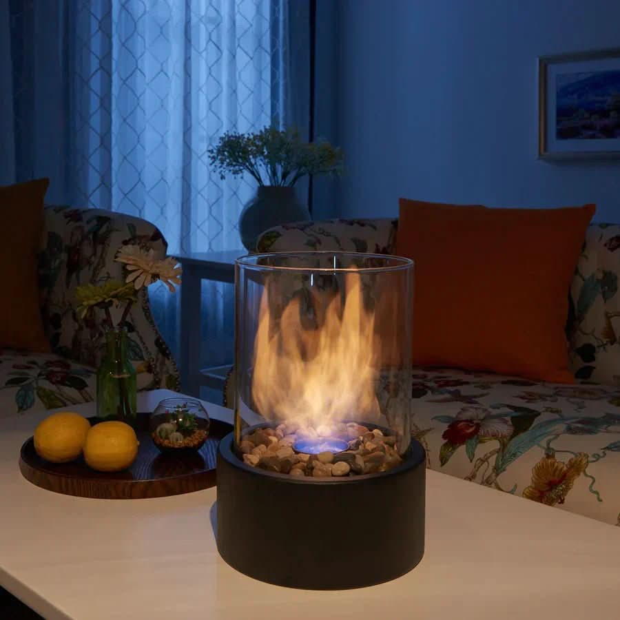 Tischkamin Bioethanol Schwarz mit Glaszylinder -    Zorenza